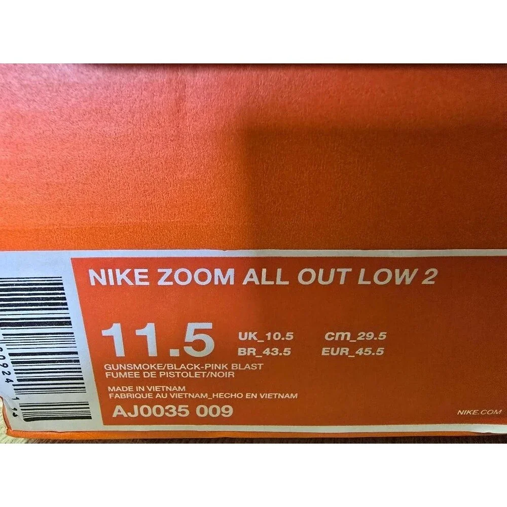 NIKE ZOOM ALL OUT LOW 2 MEN SIZE 11.5 GUNSMOKE PINK BLAST NEW COMORT RUN NIB!